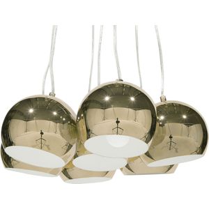 Hanglamp goud metaal 7-lichts cluster ronde lampenkappen