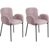 Set van 2 eetkamerstoelen roze polyester stof gestoffeerd zwarte poten retro stijl eetkamer meubels