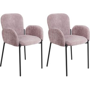 Set van 2 eetkamerstoelen roze polyester stof gestoffeerd zwarte poten retro stijl eetkamer meubels