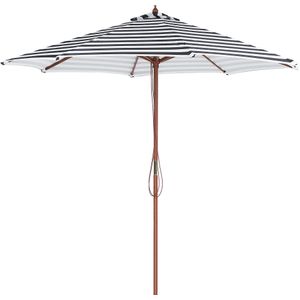 Parasol zonbescherming zwart/wit gestreept berkenhout paal 245 cm weerbestendig