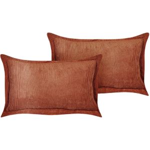 Set van 2 goudbruin sierkussens corduroy 47 x 27 cm moderne traditionele woonkamer slaapkamer kussens