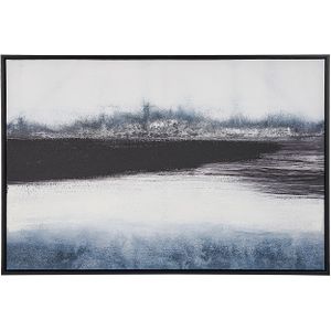 Ingelijst Canvas Muurdecoratie Kunst Blauw Zwart 93 x 63 cm Abstract Landschap Motief Modern Wanddecoratie Woonkamer