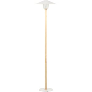 Staande lamp wit metalen kap eiken houten frame minimalistische scandinavische stijl