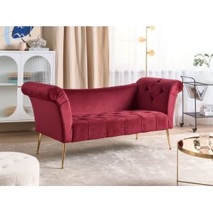 Dubbelzijdige chaise longue gestikt detail fluweel gestoffeerd gouden poten rood Nantilly