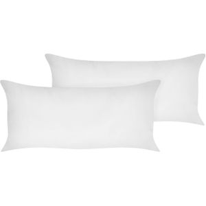 Twee hoofdkussens wit lycocell japara katoen rechthoekig 40 x 80 cm polyester vulling laag slaapkamer