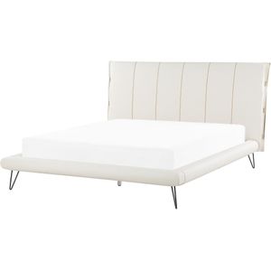 Bed Wit 160 x 200 cm Kunstleer met lattenbodem Decoratief hoofdbord met verticale quilting Moderne Glamour Look Slaapkamer