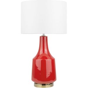 Tafellamp rood keramiek 60 cm stoffen lampenkap crème wit vaasvorm retro stijl