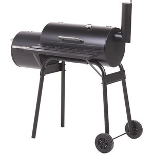 Houtskoolbarbecue Grill Zwart Staal met Deksel Grillrooster op Wielen aparte roker