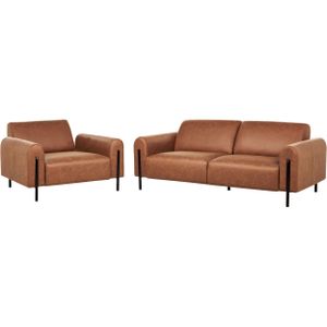 Woonkamer set goudbruin stof metalen poten 3-zitsbank fauteuil kunstleer klassieke sofa verstelbare rugleuning woonkamer moderne stijl