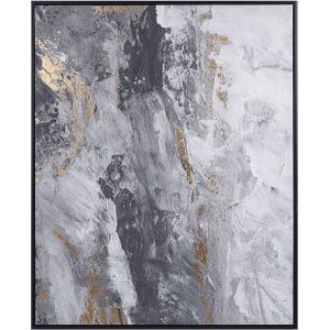 Canvas art print grijs en wit 103 x 83 cm abstracte vormen geometrisch MDF frame eclectisch modern woonkamer hal