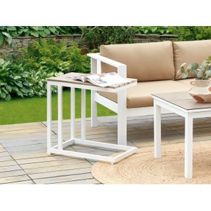 Tuintafel bijzettafel 60 x 35 cm plastichout lichthout met wit frame Messina