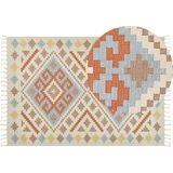 Kelim vloerkleed multicolour katoen 160 x 230 cm laagpolig geometrisch patroon met kwastjes rechthoekig traditioneel