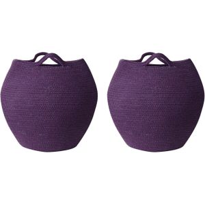 Set van 2 opbergmanden violet katoen 20 x 30 cm wasmanden handgeweven bakken