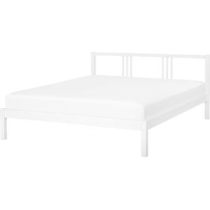 Houten bed wit 140 x 200 cm met lattenbodem stabiele constructie minimalistisch klassiek