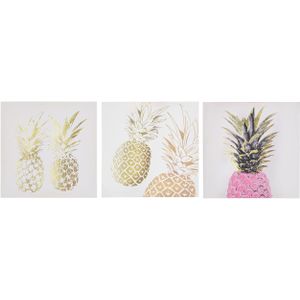 Wanddecoratie multicolor nylon 30 x 30 cm 3-delig ananasprint