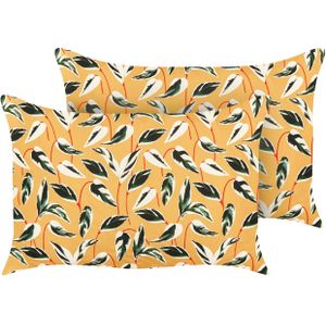 Set van 2 tuinkussens multicolour polyester 40 x 60 cm rechthoekig bladmotief modern design sierkussen