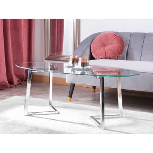 Moderne Koffietafel Gehard Glas Transparant Bovenblad Onderstel Metaal Zilverkleurig Fresno