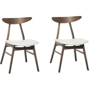 Set van 2 eetkamer stoelen wit kunstleer zitting donkerhout frame rustiek ontwerp