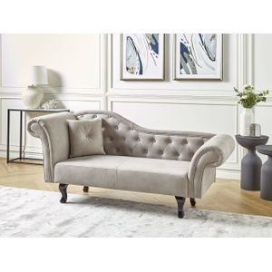 Retro linkszijdige chaise longue fluweel met knopen en kussen taupe Lattes II