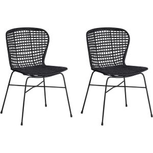 Rotan stoel set van 2 zwart rotan/metalen interieur modern