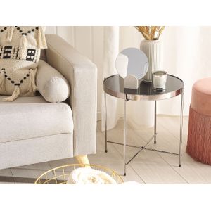 Bijzettafel Rond Gehard Glas Zwart Tafelblad Zilveren Poten Glam Lucea
