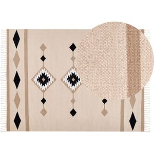 Kelim vloerkleed veelkleurig katoen 140 x 200 cm laagpolig patroon omkeerbaar rechthoekig handgeweven modern woonkamer slaapkamer hal