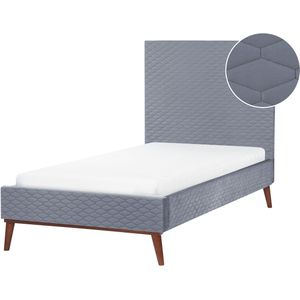 Gestoffeerd bed grijs fluweel 90 x 200 cm bedframe hoofdbord modern ontwerp slaapkamer