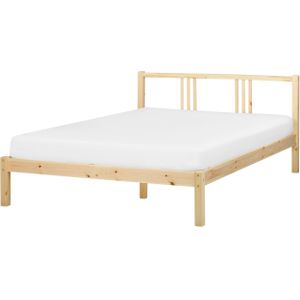 Houten bed lichthout 140 x 200 cm met lattenbodem natuurlijk tweepersoonsbed slaapkamer meubels