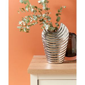 Decoratieve Vaas Bloemen Pot Steengoed Tafeldecor Woonaccessoire Zilver Ecetra