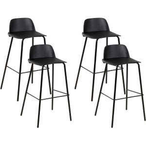 Set van 4 barkrukken zwart plastic zitting metalen poten 90 cm synthetisch keuken bar stoel modern