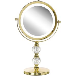 Make-up Spiegel Goud Metaal Frame ø 13 cm met Led Licht 1x/5x Vergroten Dubbel-Zijdig Cosmetische Spiegel