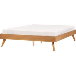Houten bed lichthout 140 x 200 cm met lattenbodem tweepersoonsbed minimalistisch Scandinavisch ontwerp