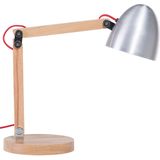 Bureaulamp zilver metaal lampenkap verstelbaar houten arm 62 cm industrieel tafellamp