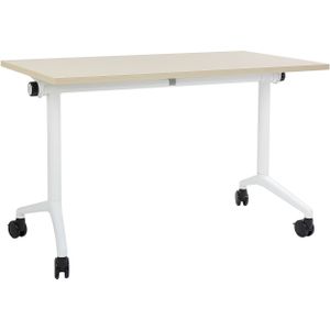 Opvouwbaar bureau licht hout en wit metalen frame MFC tafelblad 120 x 60 cm opvouwbaar draagbare mobiele tafel met wielen modern design