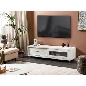 Minimalistische TV-standaardeenheid 2 lades Gesloten kast Glazen deur Wit Pemborke