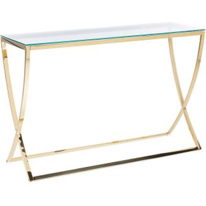 Glazen tafelblad consoletafel sidetable goud roestvrij staal frame glamour stijl chique glanzende afwerking