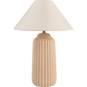 Tafellamp beige keramiek lampenkap geriffelde basis nachtlamp nachtkastje woonkamer slaapkamer verlichting
