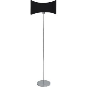 Vloerlamp zilver met zwart metalen basis kunstzijde lampenkap moderne hedendaagse stijl verlichting staande lamp