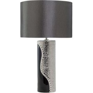 Tafellamp zwart zilver keramische voet faux zijde kap nachtkastje lamp