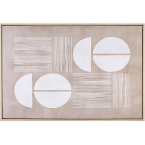 Canvas art print beige 103 x 83 cm abstracte vormen geometrisch MDF frame eclectisch modern woonkamer hal