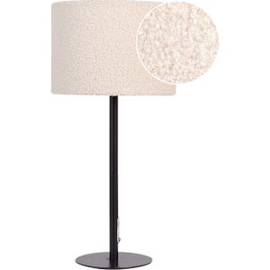 Tafellamp nachtkastje beige voet bouclé lampenkap metalen basis 40 cm moderne stijl woonkamer slaapkamer
