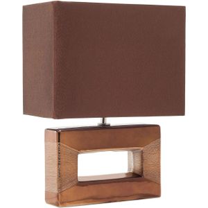 Tafellamp koper porselein bruin nep zijde rechthoekige lampenkap 42 cm nachtkastje leeslamp