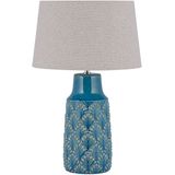 Tafellamp in blauw keramiek 55 cm met decoratieve ornamenten lange kabel met schakelaar woonkamer glamour