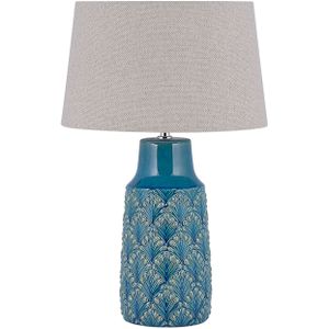 Tafellamp in blauw keramiek 55 cm met decoratieve ornamenten lange kabel met schakelaar woonkamer glamour