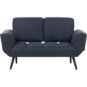 Slaapbank donkerblauw polyester 2-zits verstelbare armleuningen woonkamer logeerbed minimalistisch modern