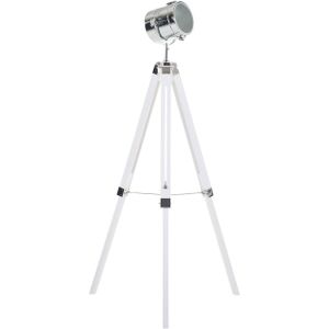 Staande lamp wit metaal 143 cm spotlight cylinder lampenkap tripod driepoten industrieel ontwerp