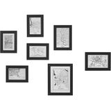 Set van 7 Ingelijste Kaarten Zwart Diverse Maten Retro Haken Galerij Woonkamer Wandmontage