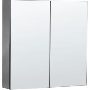 Badkamer spiegelkast zwart multiplex 60 x 60 cm hangende 2-deurs kast 2 planken opslag