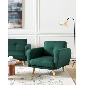 Moderne retro fauteuil rugleuning groen stof getuft Florli