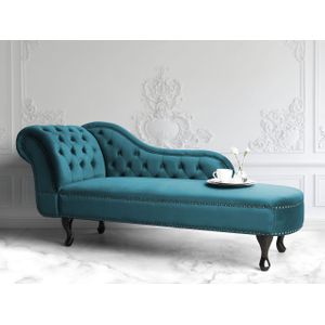 Chaise Lounge Vintage Stijl Linkszijdig Fluweel Chesterfield Teal Groenblauw Nimes